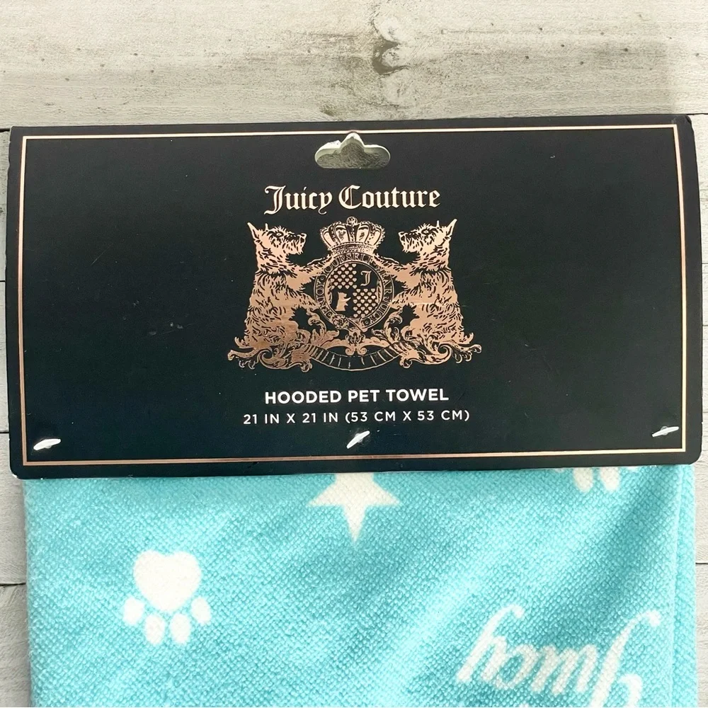 JUICY COUTURE Paws & Stars Microfiber Hooded Pet Towel Bath Blanket NWT